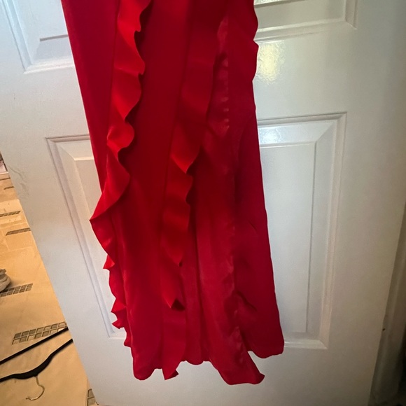 Red Ruffle-Trim Slip Maxi Dress - Picture 3 of 6
